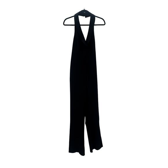 Aidan AIDAN MATTOX Wide Leg Black Crepe Tuxedo Jumpsuit Sleeveless Size 4 - Picture 10 of 12